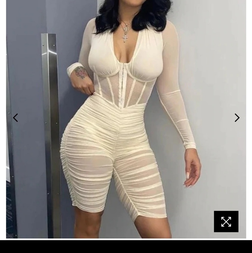 Ivory Mesh Ruched Corset Romper